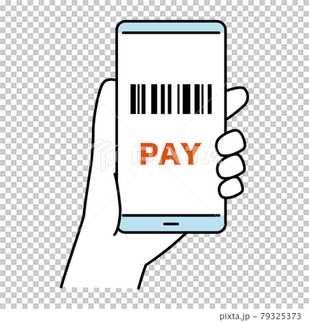 Barcode screen smartphone cashless payment line drawing color Barcode screen smartphone cashless payment line drawing color 79325373