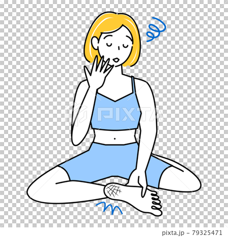 Skin care Cute woman with cracked heels on the soles of her feet Cross-legged illustration vector 79325471