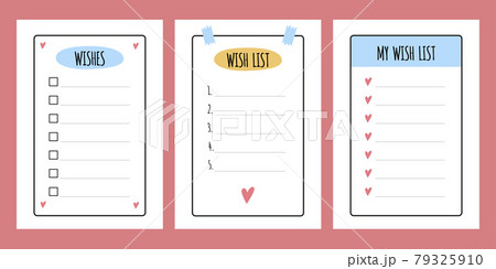 Wish list elements for bullet journal. Page template with check boxes and numbers. Wishlist. Vector illustration isolated Wish list elements for bullet journal. Page template with check boxes and numbers. Wishlist. Vector illustration isolated 79325910