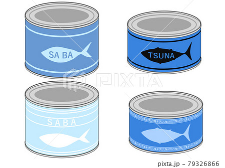 サバ・ツナ缶の魚柄パッケージイラスト 79326866