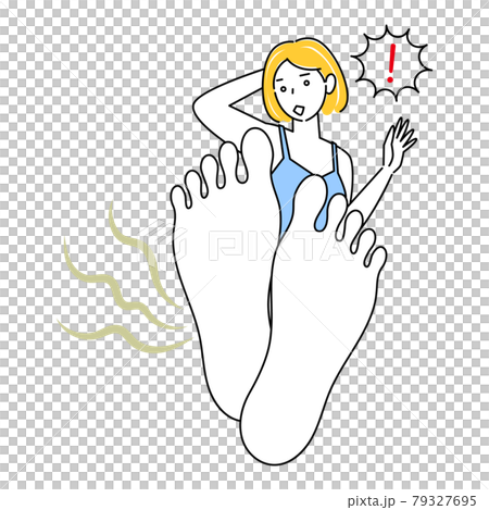Skin care A cute woman who is surprised and sad because her feet are stinky. Skin care A cute woman who is surprised and sad because her feet are stinky. 79327695