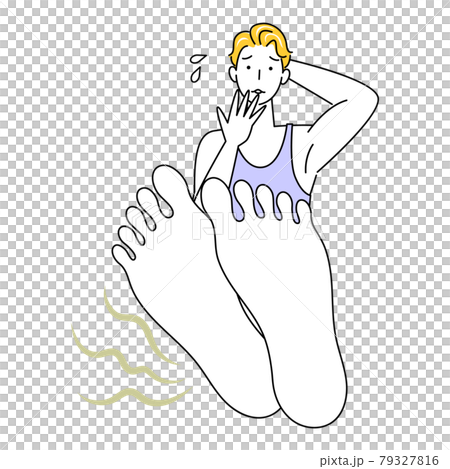 Skin care A cute man who is surprised and sad because his feet are stinky. Illustration vector of the soles of his feet. Skin care A cute man who is surprised and sad because his feet are stinky. Illustration vector of the soles of his feet. 79327816