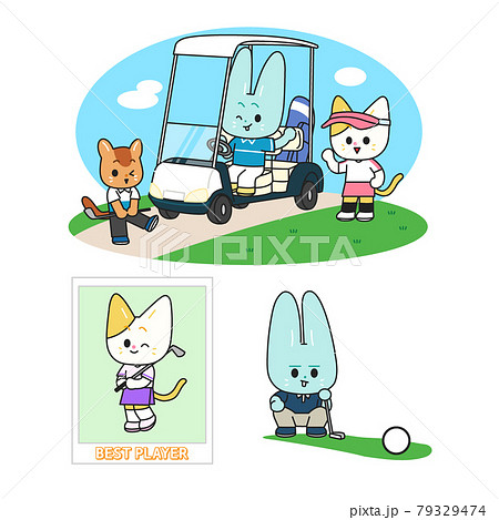 Set Of Animal Character Playing Golfのイラスト素材