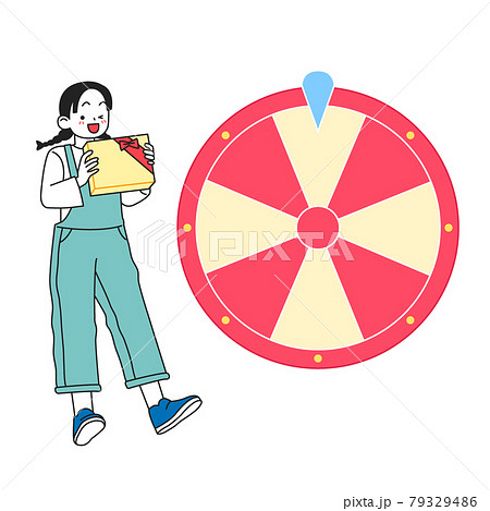 roulette event concept, girl holding gift box 79329486