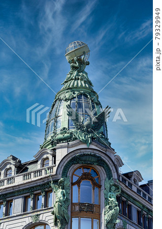 View of architectural details of famous Singer House Building in St. Petersburg View of architectural details of famous Singer House Building in St. Petersburg 79329949