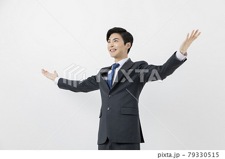 smiling young Asian handsome employee man, achieved, success concept 79330515
