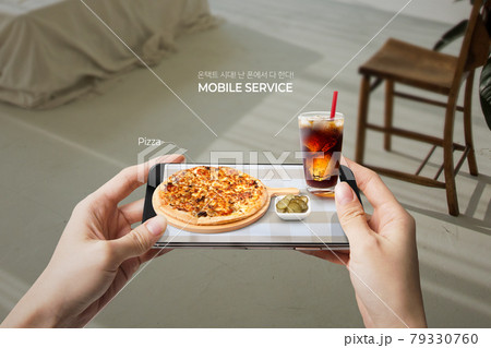 mobile services in untact era concept, mobile food ordering Pizza 79330760