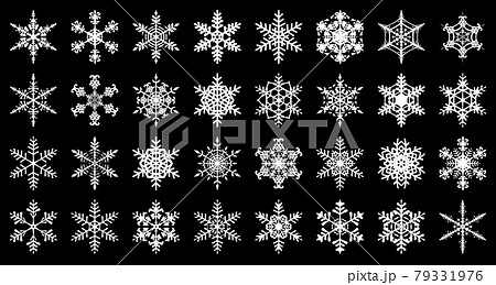 32種類の繊細な雪の結晶のイラストセットのイラスト素材