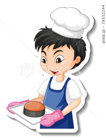 Sticker design with baker boy holding baked tray 79332244