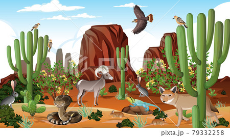 Desert forest landscape at daytime scene with willd animals 79332258