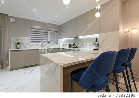 Luxury white modern marble kitchen in studio space Luxury white modern marble kitchen in studio space 79332299