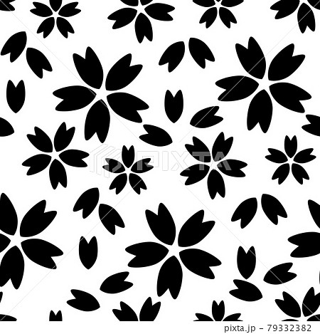 桜散らし文様のシームレスパターン　モノトーン 79332382