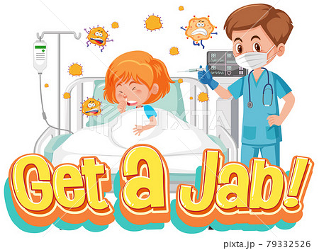 Coronavirus vaccination concept with Jab Time font and doctor cartoon character Coronavirus vaccination concept with Jab Time font and doctor cartoon character 79332526