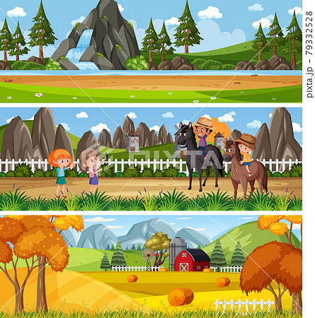 Different nature landscape at daytime scene with cartoon character 79332528