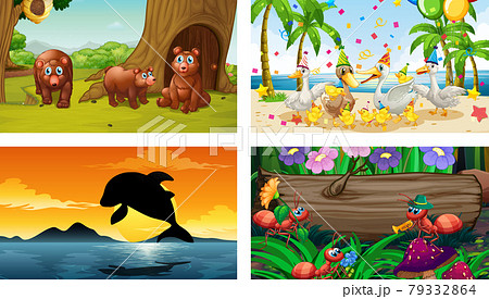 Four different nature horizontal scene with various animals 79332864