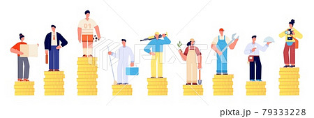 Different salary. Financial person rights, gender and professional money gap. Work inequality, cash growth compare. Jobs opportunities utter vector concept Different salary. Financial person rights, gender and professional money gap. Work inequality, cash growth compare. Jobs opportunities utter vector concept 79333228