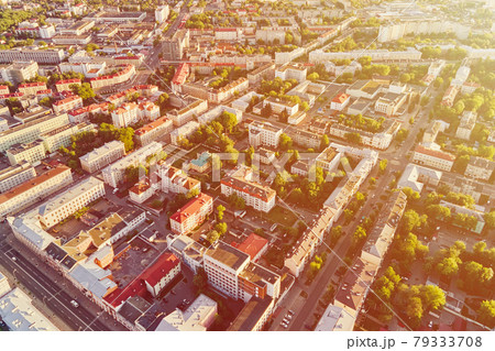 Aerial view of city residential district at sunset 79333708