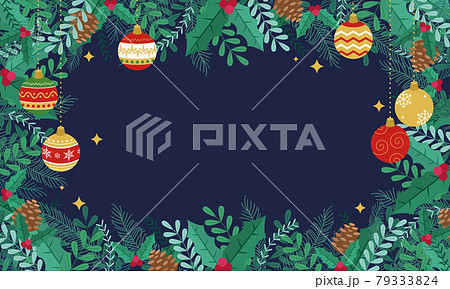 クリスマスの水彩風のオーナメントともみの木のフレーム背景のベクターイラスト(コピースペース) クリスマスの水彩風のオーナメントともみの木のフレーム背景のベクターイラスト(コピースペース) 79333824