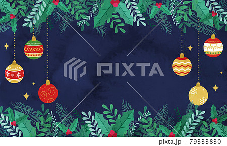クリスマスの水彩風のオーナメントともみの木のフレーム背景のベクターイラスト(コピースペース) 79333830