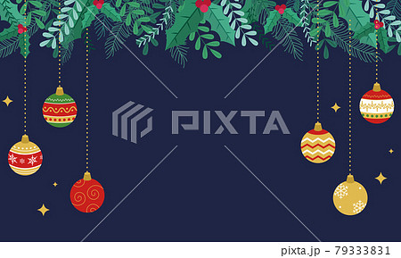 クリスマスのオーナメントともみの木のフレーム背景のベクターイラスト(コピースペース) 79333831
