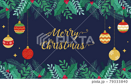 クリスマスのオーナメントともみの木のフレーム背景のベクターイラスト(コピースペース) 79333840