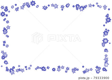 青ふち白いお花のフレーム枠 ポストカード比率 のイラスト素材