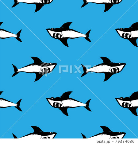 Shark Isolated on Blue Background. Fish Seamless Pattern 79334036