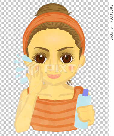 Caucasian girl who prepares her skin with lotion 79335593