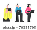 computer technology modern vector illustration, young people work at laptop 79335795