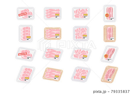 スーパーの精肉コーナーにあるパックのお肉　豚肉セット 79335837