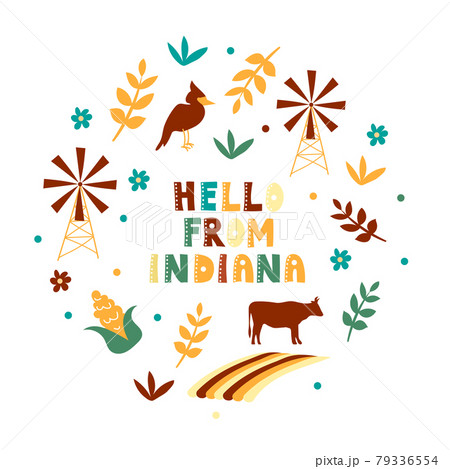 USA collection. Hello from Indiana theme. State Symbols 79336554