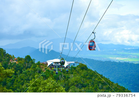 View from a cable car ride high into the mountains on the tropical island of Langkawi. Incredible natural landscape 79336754