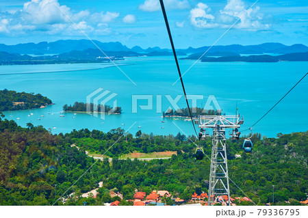 View from a cable car ride high into the mountains on the tropical island of Langkawi. Incredible natural landscape 79336795