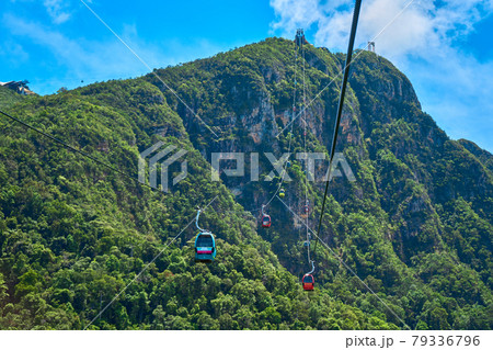 View from a cable car ride high into the mountains on the tropical island of Langkawi. Incredible natural landscape View from a cable car ride high into the mountains on the tropical island of Langkawi. Incredible natural landscape 79336796