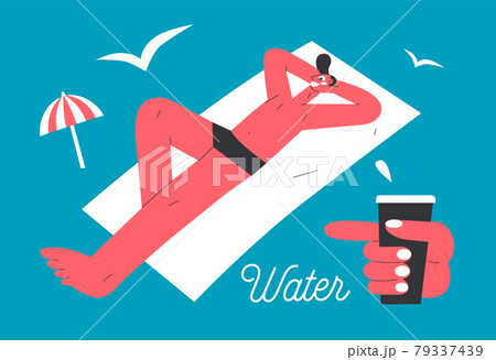 modern vector illustration of a young man sunbathing on the beach modern vector illustration of a young man sunbathing on the beach 79337439