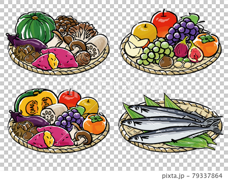Autumn food in a hand-painted basket 79337864
