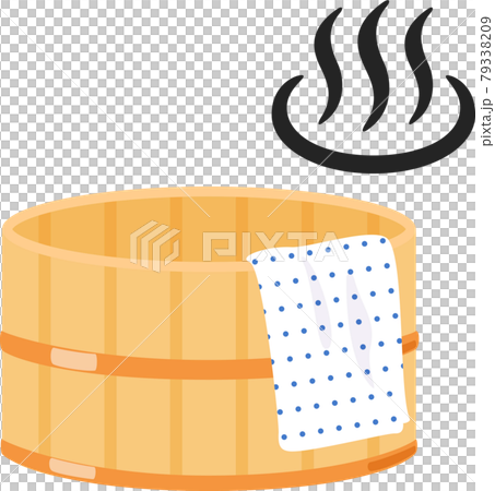 木製の湯桶と温泉のマークのイラスト素材