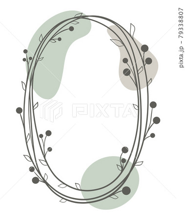 Oval minimalistic frame with leaves and berries, vector illustration. 79338807