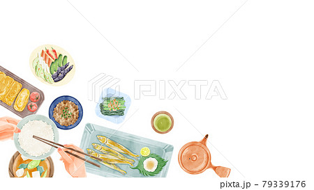 日本の朝食(和食)手描き水彩風イラスト 日本の朝食(和食)手描き水彩風イラスト 79339176