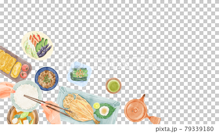 日式早餐（日本料理）手繪水彩風格插畫 79339180