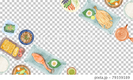 日式早餐（日本料理）手繪水彩風格餐桌風景插畫 79339189