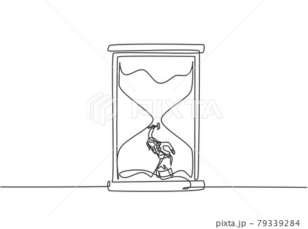 Continuous one line drawing young woman worker digging treasure inside hourglass. Getting a new business idea minimalist concept. Single line draw design vector graphic illustration. 79339284