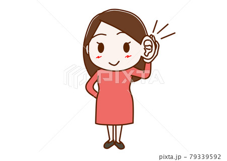 <全身・正面>耳よりな情報を笑顔で聞く女性 <全身・正面>耳よりな情報を笑顔で聞く女性 79339592