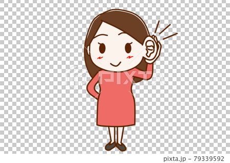 <全身・正面>耳よりな情報を笑顔で聞く女性 <全身・正面>耳よりな情報を笑顔で聞く女性 79339592