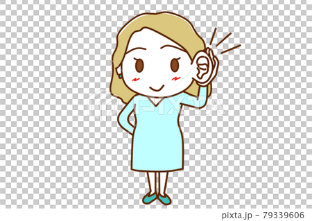 <全身・正面>耳よりな情報を笑顔で聞く白人女性 <全身・正面>耳よりな情報を笑顔で聞く白人女性 79339606