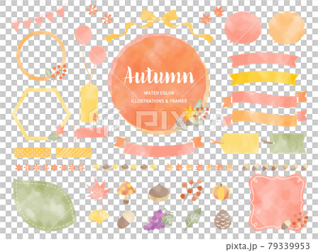 秋季水彩風格插圖和框架集 79339953