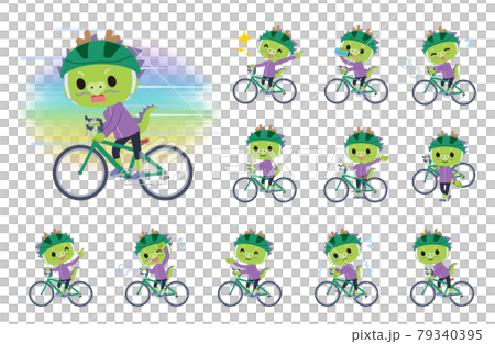 ロードバイクに乗った龍の男の子のセット ロードバイクに乗った龍の男の子のセット 79340395