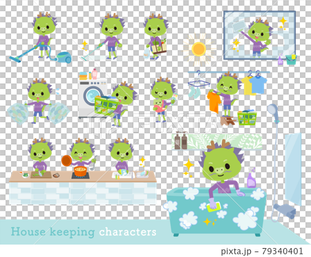 掃除や洗濯など家事に関する龍の男の子のセット 79340401