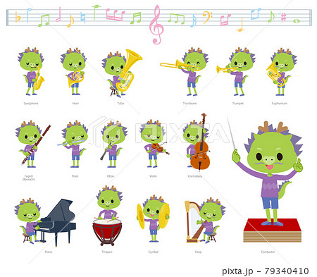 クラシック音楽演奏に関する龍の男の子のセット 79340410