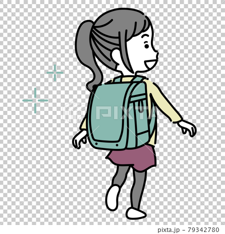 新品のランドセルを背負う小学生の女の子イラスト素材のイラスト素材